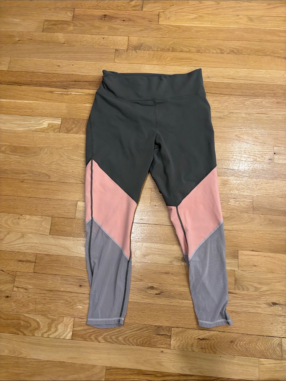 Fabletics Olive Colorblock High-Waist Leggings with Pink & Gray Panels